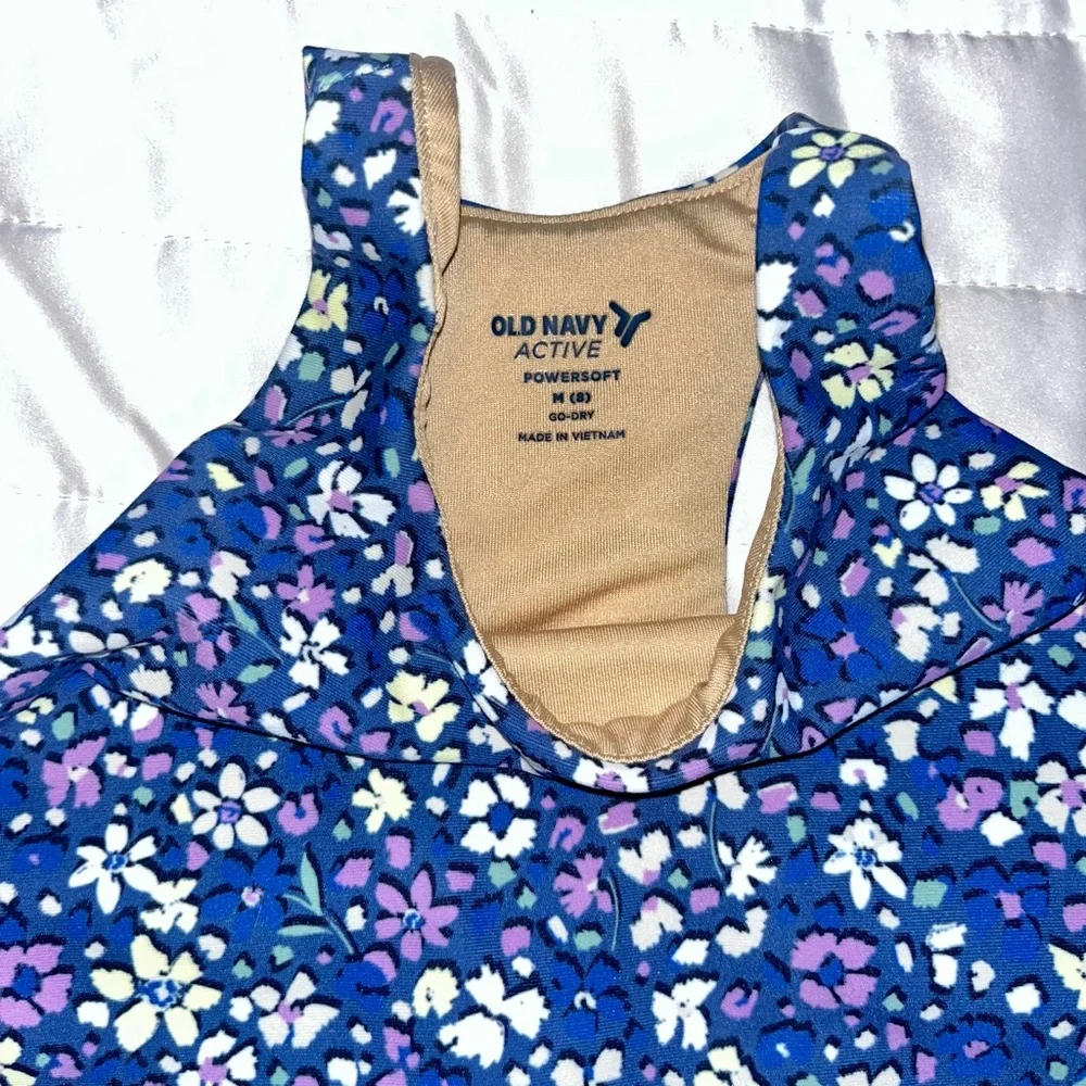 Old Navy Blue and Purple Floral Tank and Leggings Active Set EUC